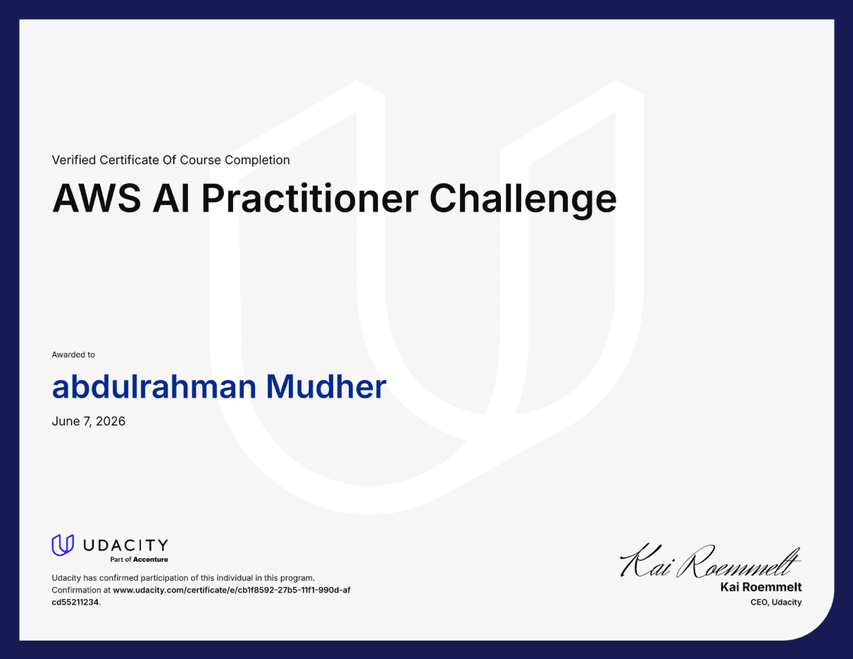 AWS AI Practitioner Challenge certificate